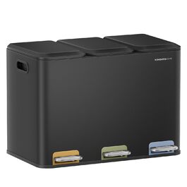 Сортувальний смітник SONGMICS HOME для кухні, 3×15 л, з кришками, кольоровими педалями та внутрішніми контейнерами, чорний сталь