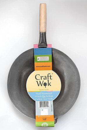 Професійний вок Craft Wok 35,6 см, плоске дно, ручна ковка, вуглецева сталь, дерев'яна та сталева ручка