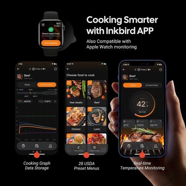 Бездротовий термометр для м'яса Inkbird INT-33-BW з WiFi 5G та Bluetooth 5.4, 3 сенсорні щупи, водонепроникний IP67 для гриля, духовки та BBQ
