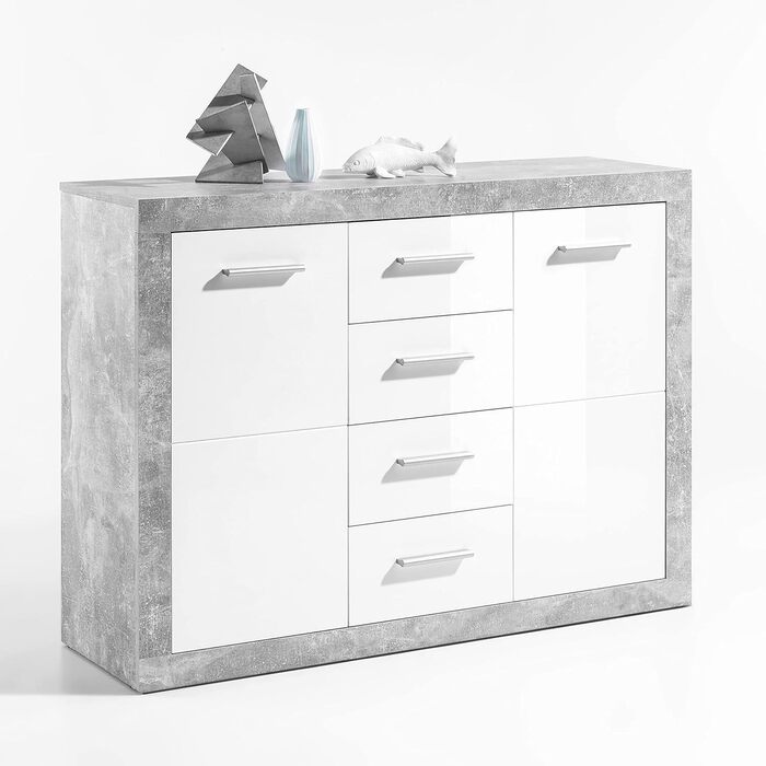 Комод STONE з ящиками, бетон/білий глянець, сучасний, 117x88x37 см, просторий для вітальні