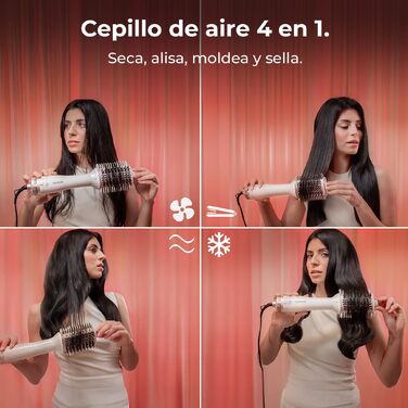 Фен-щітка Cecotec Air DryBold Essential з іонізацією, 1200 Вт, для сушіння, випрямлення та надання об'єму, 3 режими, бежево-рожевий