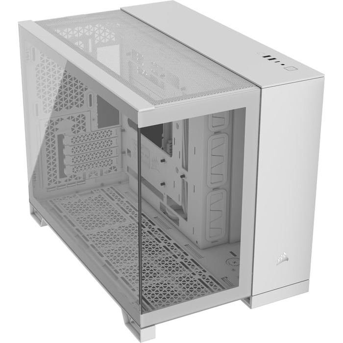 Корпус для ПК CORSAIR 2500X mATX, скло, білий, подвійна камера, сумісний з реверсивним підключенням материнської плати, без вентиляторів