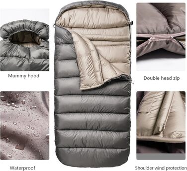 Зимовий спальний мішок для дорослих BISINNA, зона комфорту 0°C, коричневий