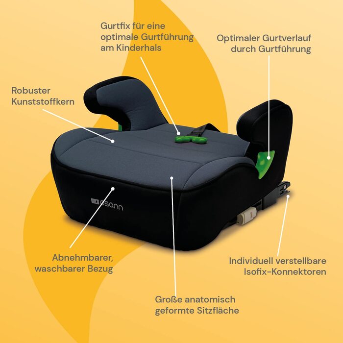 Дитяче автокрісло Osann Junior Isofix Gurtfix i-Size, бустер для дітей 126-150 см, чорний