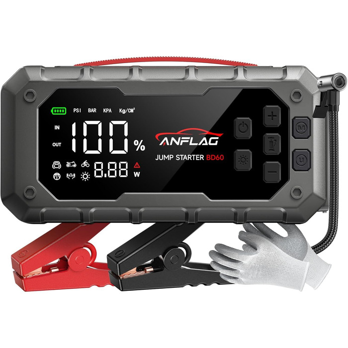 Powerbank для автомобіля ANFLAG 7000A з компресором 160PSI, 26800mAh, підтримка бензинових та дизельних двигунів (до 14.0L), PD65W, LED-ліхтар