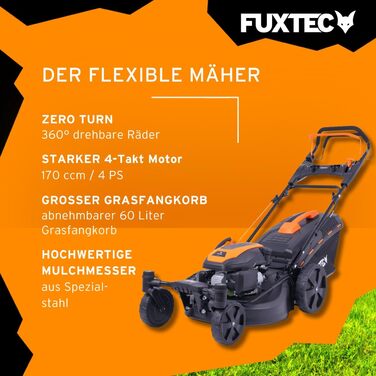 Бензиновий газонокосарка FUXTEC 4в1 FX-RM5196 з Edge-Cut, ширина косіння 51 см, 170 ccm, з приводом на задні колеса, 60л травозбірник