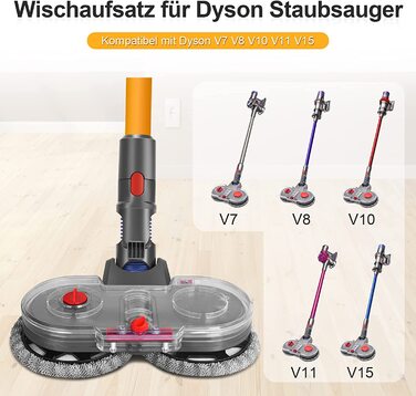 Електрична насадка для миття підлоги RUKHOOL для пилососів Dyson V7/V8/V10/V11/V15 з 8 серветками та резервуаром для води