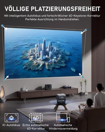 Смарт-проектор VISSPL 4K Full HD 1080P, 1000 ANSI люмен, WiFi 6, Bluetooth, автофокус та корекція трапецієподібних викривлень, для домашнього кінотеатру та використання на відкритому повітрі (Чорний)