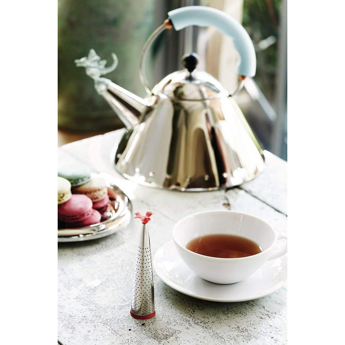 Чайник Alessi Rex Tea 9093REX - нержавіюча сталь 18/10, полірована, з ручкою та мідним свистком у формі доісторичної рептилії (блакитний, зелений)