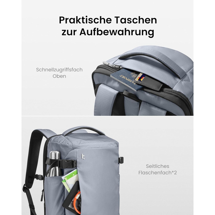Дорожній рюкзак tomtoc 28L/40L для подорожей та перельотів, TSA-сумісна ручна поклажа, сірий Ripstop
