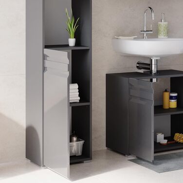 Шафа для ванної Vicco Freddy, антрацит глянець, 36x190,5 см, пенал