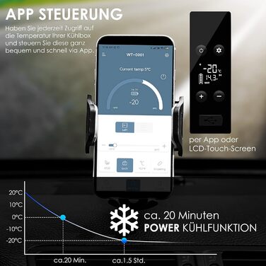 Електрична термохолодильник KESSER® Kompressor на 30 літрів (-20°C) з APP-керуванням, USB, 12/24/230V, телескопічною штангою, акумуляторами, колесами для авто, вантажівки, човна