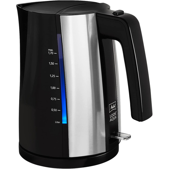 Електрочайник Melitta Look Aqua 1026-02, 1,7 л, 2400 Вт, чорний, з автоматичним вимкненням, захистом від перегріву та прихованим нагрівальним елементом