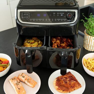 Аерофритюрниця Gastronoma XXL 9 л, подвійна, 2400 Вт, 2 кошики, LED дисплей, 11 програм, чорна/срібляста