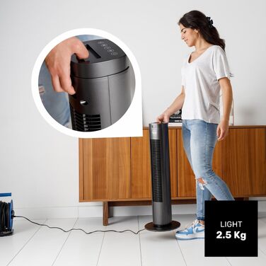 Вентилятор вежний Taurus Babel RCH 50W, 86 см, сірий: 4 режими, таймер, пульт, сенсорний екран