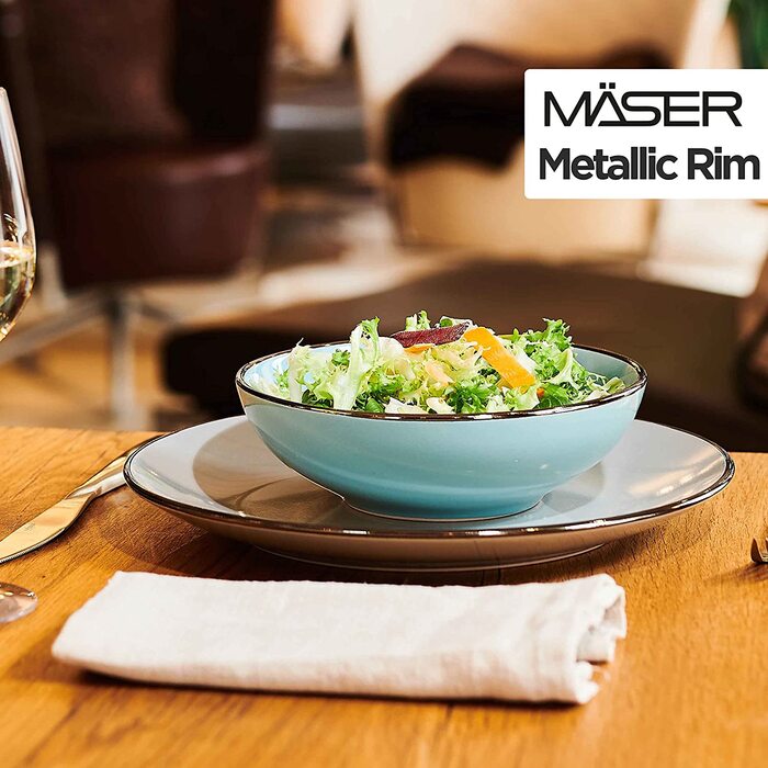 Сервіз столовий MÄSER Metallic Rim для 6 осіб, 24 предмети, сучасний посуд з кам'яної кераміки, сірий, безобідковий, з мідним кантом