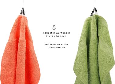 Набір рушників Betz Premium 12 шт, 100% бавовна, для ванної, 2 банних, 4 рушники, 2 гостьових, 2 серветки, 2 рукавички, колір: криваво-оранжевий/авокадо-зелений