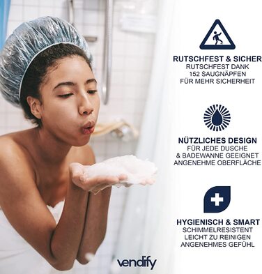 Vendify® преміум килимок для душу 53x53 см, антиковзний, квадратний, для ванної та душової кабіни, 152 присоски, без BPA, стійкий до плісняви, машинне прання, прозорий