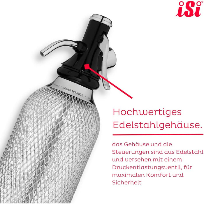 Сифон для газування води iSi Soda Maker Classic Geschenkset, 1 л, нержавіюча сталь, набір із 2 склянок і 10 капсул, барне приладдя для приготування содової води