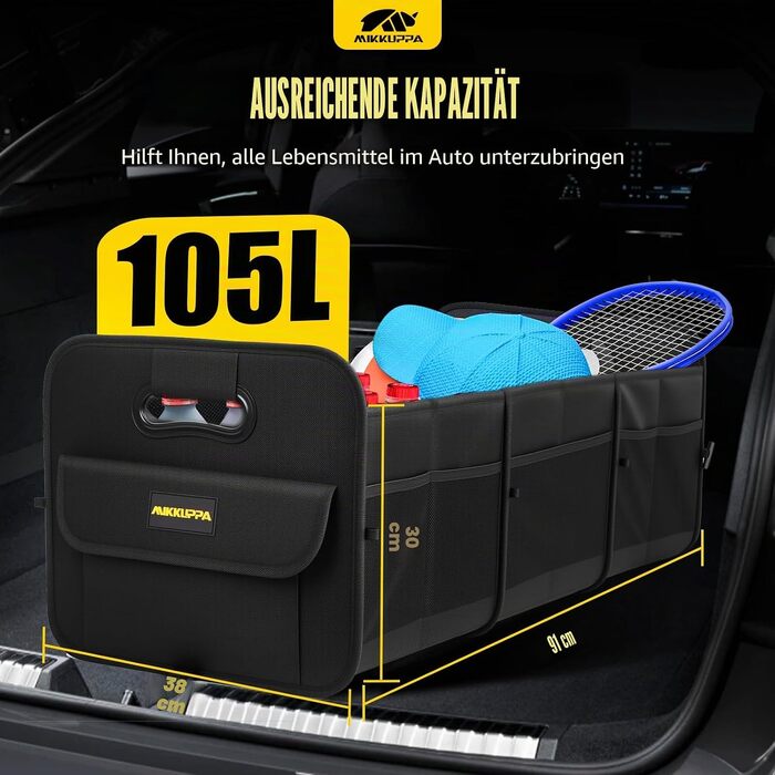 Органайзер у багажник автомобіля MIKKUPPA, складана сумка для покупок 105 л (91x38x30 см), протиковзке дно, чорний, для SUV, вантажівок та мінівенів