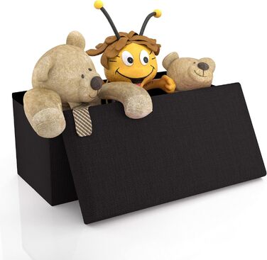 Складана пуф-скриня INTIRILIFE 78x38x38 см, чорна, діамант, з відділенням для зберігання, тканина під льон, багатофункціональний пуф-куб, підставка для ніг, органайзер, банкетка