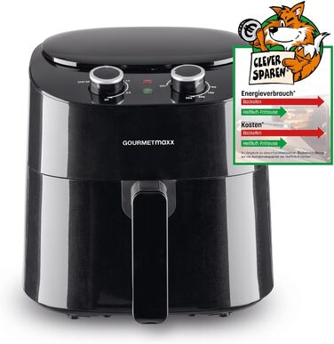 Аерофритюрниця GOURMETmaxx 4,5 л, 1400 Вт, 8 програм, LCD-дисплей, таймер, сталева, чорна – електрична фритюрниця для здорового приготування без олії