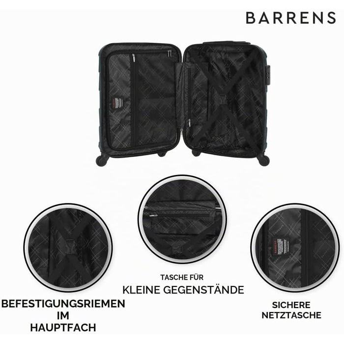 Валіза для ручної поклажі BARRENS 55x40x20 см, жорстка ручна валіза Cabin Size з 4 колесами, кодовим замком та телескопічною ручкою, легка (Зелена)
