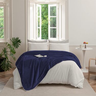 Плед флісовий Good Nite Sherpa 200x230 см, темно-синій, теплий м'який зимовий плед для дивану та ліжка