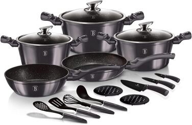 Набір кухонного посуду Berlinger Haus 17 предметів, серія Metallic Line Carbon Pro Edition, металевий