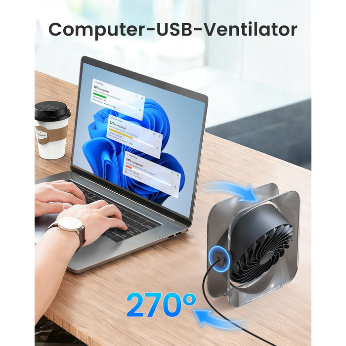 Вентилятор USB EasyAcc міні, настільний з обертанням 360°, 3 швидкості, чорний