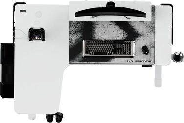 Ігровий стіл ULTRADESK Winger RGB LED L-подібний, електричний підйомний стіл для комп'ютера, білий, 155x111x60 см (лівий)