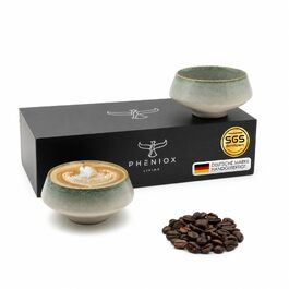 Набір керамічних чашок для капучино та лате Pheniox Barista, 2 шт по 180 мл, порцеляна для Latte Art, без ручок, стійкі до миття в посудомийній машині (Зелений)