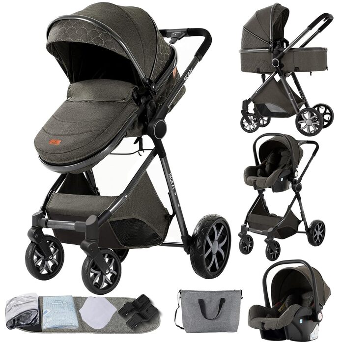 Дитяча коляска MoLi 3 в 1 V9 Dark Grey: комплект, обертовий ручки, люлька, прогулянкова, шасі з алюмінію, складна, великий розмір