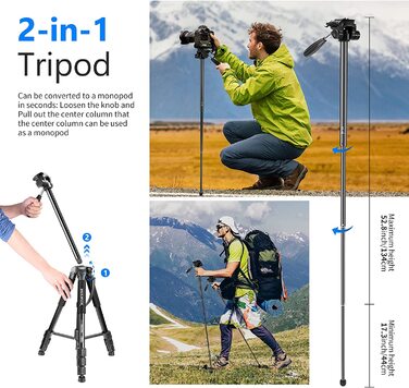 Neewer портативний штатив 177 см з алюмінію з 3D головкою для DSLR камер, чорний
