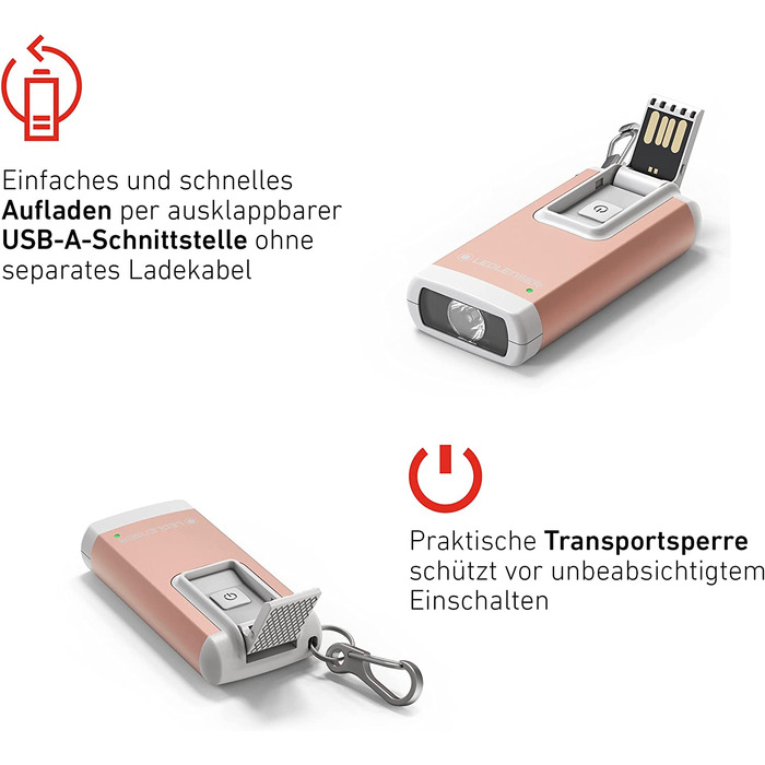 Ліхтар-брелок Ledlenser K6R Gold, 400 лм, акумуляторний, USB-A, з червоним світлом