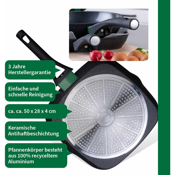 Grill-пательня Chefkoch Fackelmann Hamburg 28 см з антипригарним покриттям, з переробленого алюмінію, для всіх плит, сумісна з духовкою
