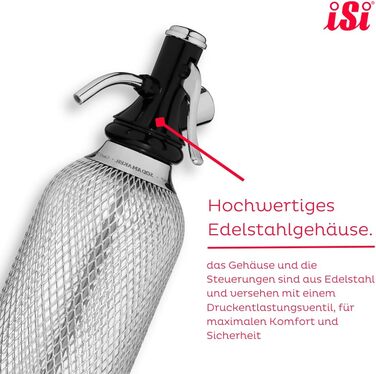 Сифон для газування води iSi Soda Maker Classic Geschenkset, 1 л, нержавіюча сталь, набір із 2 склянок і 10 капсул, барне приладдя для приготування содової води