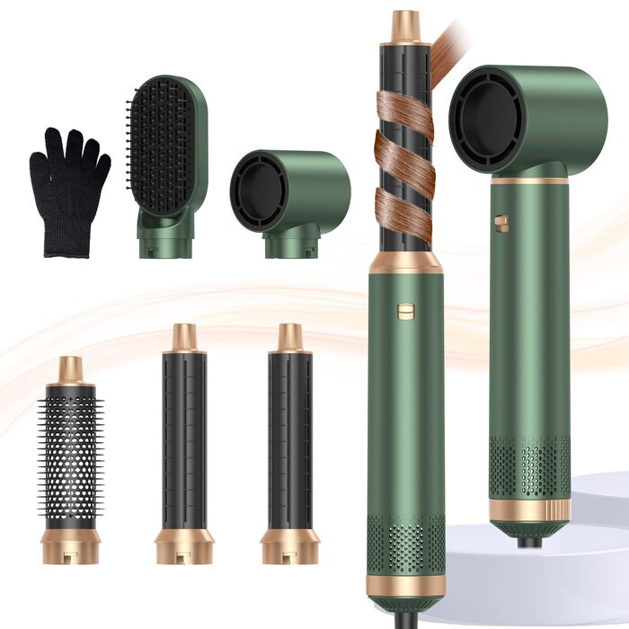 Atopskins Airbrush Haarstyler 5-в-1: Фен-щітка, стайлер для волосся з гарячим повітрям, випрямляч, плойка, об'ємний стайлер - сірий