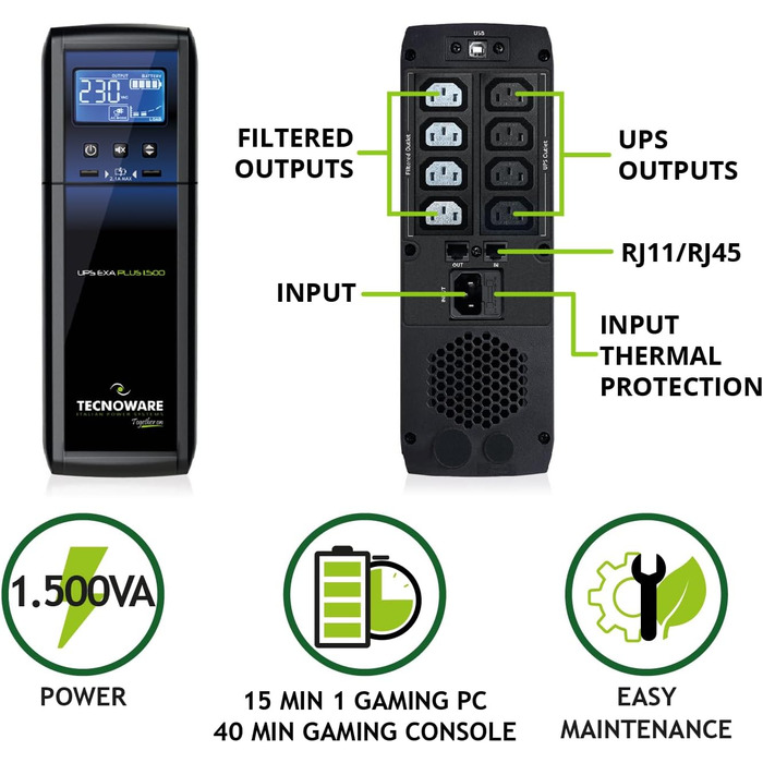 Tecnoware UPS ERA PLUS DC: ДБЖ для відеоспостереження з Powerbank 8800mAh, POE 24V/48V, захист від перепадів напруги та відключень до 240 хв
