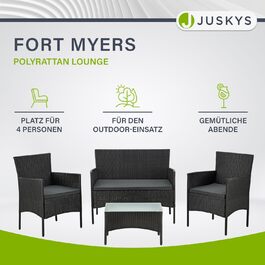 Стовідсотково розкішний комплект меблів для саду та балкону Juskys Fort Myers: 2-місний диван, 2 крісла, стіл, подушки. Чорний/кремовий, стійкий до погодних умов