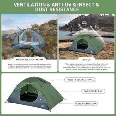 Naturehike ультралегкий силіконовий намет для кемпінгу, 2-місний, водонепроникний, для походів, 3-4 сезони, зелений