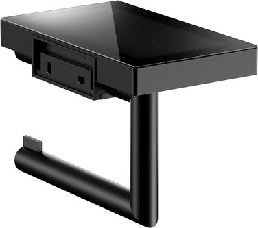 Тримач для туалетного паперу KEUCO Reva Black Selection, металевий, чорний, з поличкою та антиковзкою вставкою, монтаж без свердління