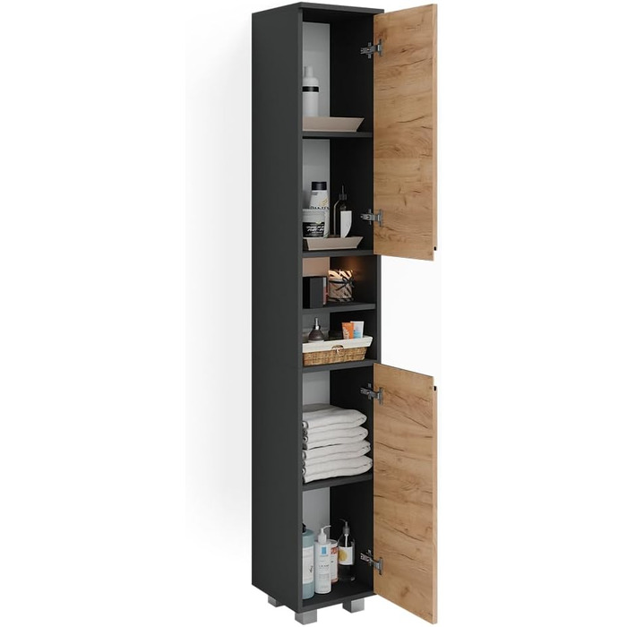 Пенал для ванної Vicco J-Shape, антрацит/дуб, 30x190 см, сірий