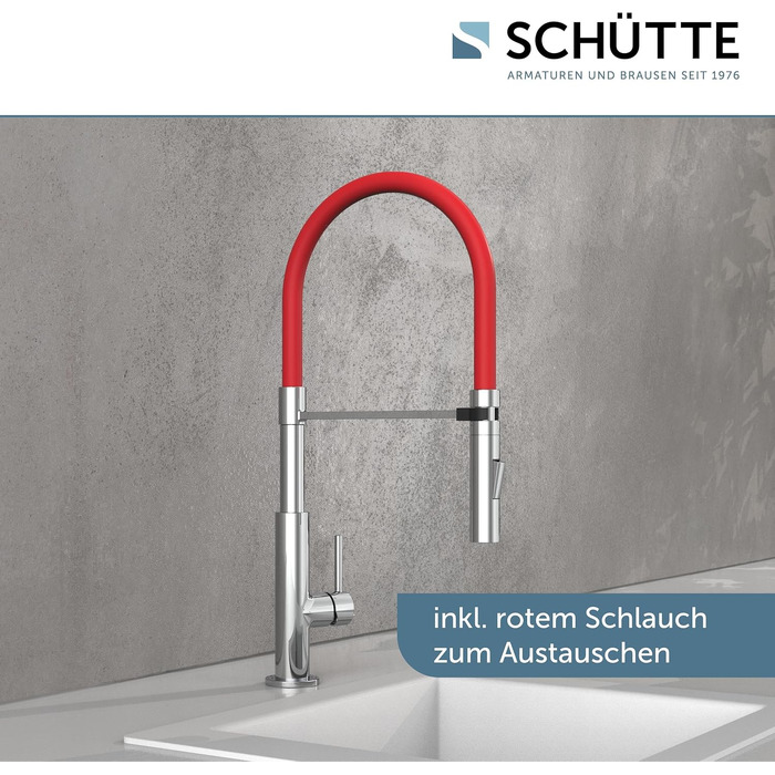 Змішувач кухонний Schütte 23138 з гнучким шлангом Soft Touch, поворотний на 360°, нержавіюча сталь/чорний