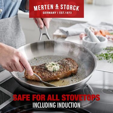 Набір посуду Merten & Storck Tri-Ply 8-Piece Cookware Set, нержавіюча сталь, індукційне дно, склокришки, придатний для духовки та посудомийної машини, сріблястий