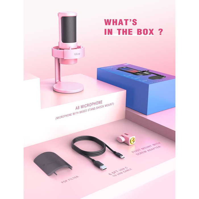 USB мікрофон FIFINE для ПК, ігор, стрімінгу та подкастів з RGB підсвічуванням, кнопкою вимкнення звуку, виходом для навушників і поп-фільтром, сумісний з PS4, PS5 та Mac