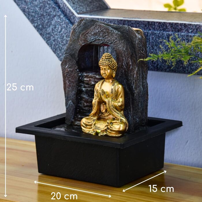 Джерело води Zen'Light Dao від Zimmerbrunnen: Будда, LED-підсвітка, для медитації та релаксації. Декор Фен-Шуй, висота 26 см, горіх