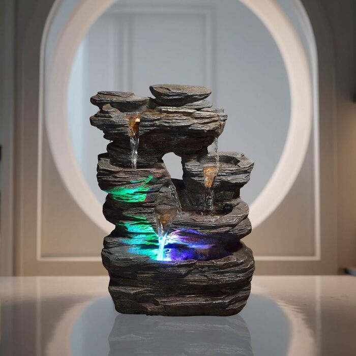 Декоративний настільний фонтан Zen’Light Pietra з ефектом каменю, кольоровою підсвіткою та штучного каменю для медитації та релаксу, 35 см