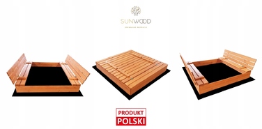 Дерев'яна пісочниця SunWood з кришкою та лавками, 140 см