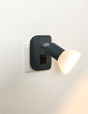 Trango 11-045 LED нічник з матовим антрацитовим корпусом і скляним абажуром, настінна лампа з GU10 LED 3000K теплий білий, з вимикачем, для читання та кухні, чорний матовий